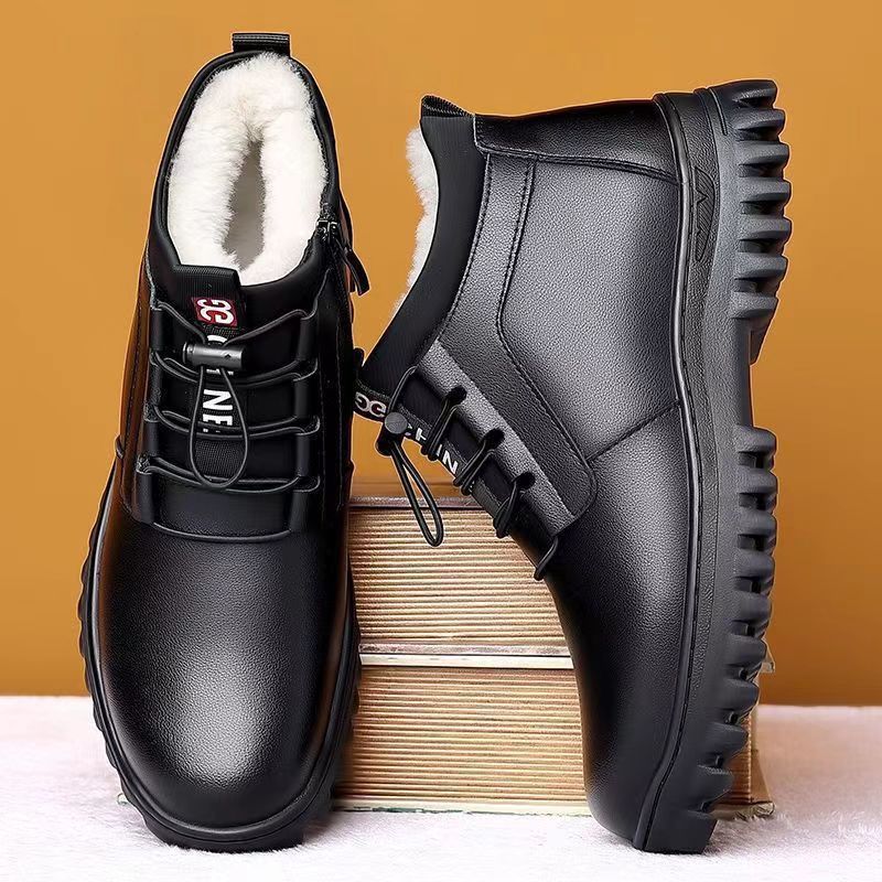 【100% genuine soft leather】men's winter snow boots - warm, thickened, fleece-lined, high-top, versatile casual cotton leather shoes - trendy style