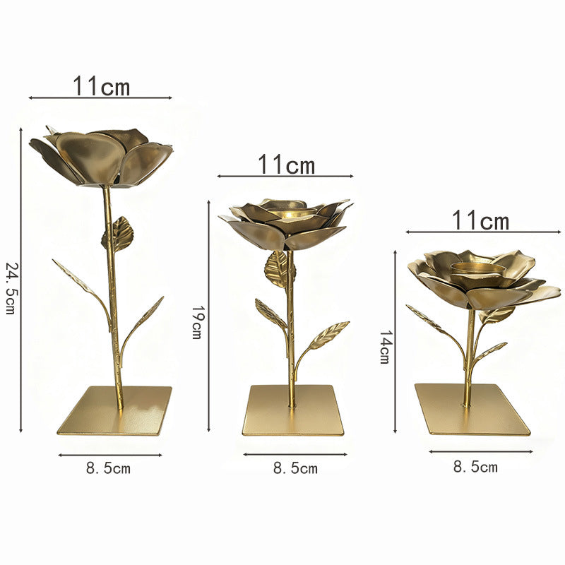Decorative tea light candle holder, iron art floral design, rose gold candlestick, modern tea light candle holder, suitable for kitchen
