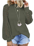 fashionexport cross-border new arrival  independent station round neck long sleeves lacepatchworkloosetops women