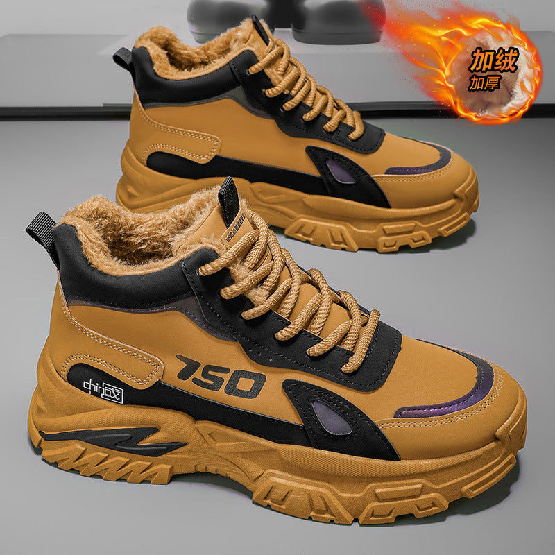 High-top men's shoes winternew arrivalfleece-linedheattechcasual sneakers non-slipbootshikingworkwear shoes men's cotton boots
