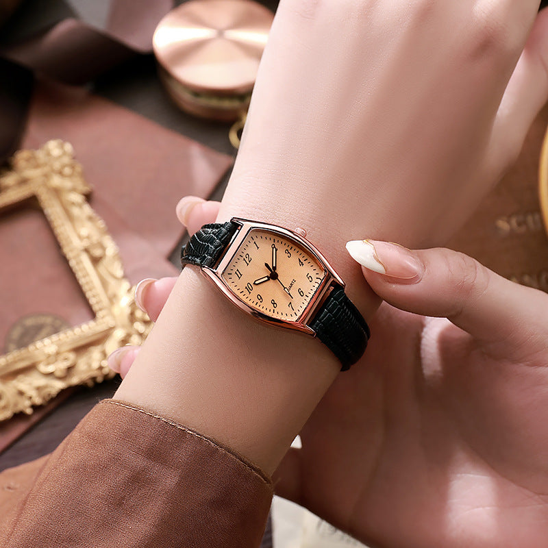 New arrival digital retrofashion women's watch cross-border live broadcast barrel-shaped quartz belt watch women's watch