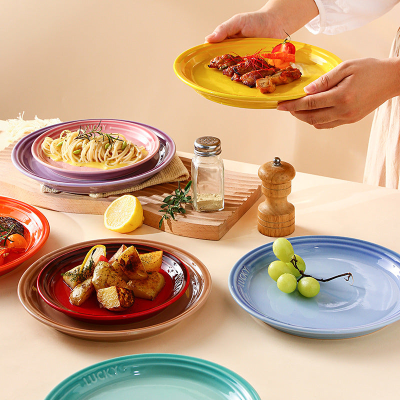 French-style matte ceramic plate, high-end aesthetic, cake plate, creative round fruit and dessert plate, steak plate, plating dish