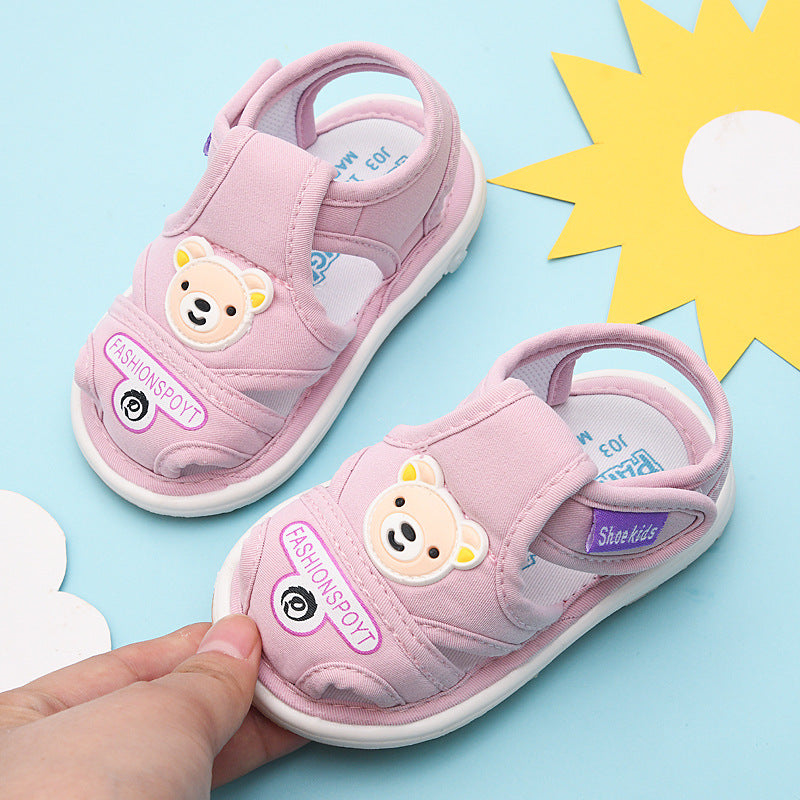 Baby cloth sandals for boys, summer, ages 0-1-2-3 years, infant anti-slip soft sole squeaky shoes, girls' first walker shoes, baby shoes