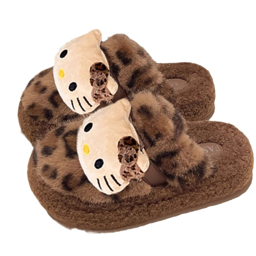 New autumn/winter cotton slippers: warm, comfortable leopard print kitten design, closed-toe fuzzy slippers for women, perfect for indoor use
