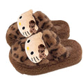 New autumn/winter cotton slippers: warm, comfortable leopard print kitten design, closed-toe fuzzy slippers for women, perfect for indoor use