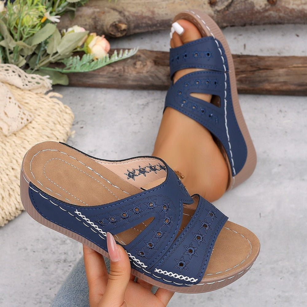 Amazon  spring/summer new arrival: women's plus size embroidered & hollow-out wedge sandals - wholesale for export