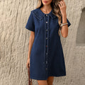 Fashion cross-border export  new arrival single-breasted tie back waist washed casualslimming look denim dress for women