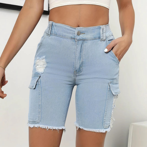 Cross-border Sexy Trend Women's Clothing Commuter High Waist Fashion Curled Women's Denim Shorts