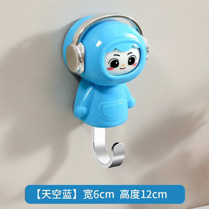 Entryway no-drill strong adhesive retractable hook - cartoon cute & creative figurine, damage-free adhesive hook for door back