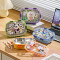 304 stainless steel divided lunch box, cartoon bento box, microwaveable, for office workers and students, includes utensils