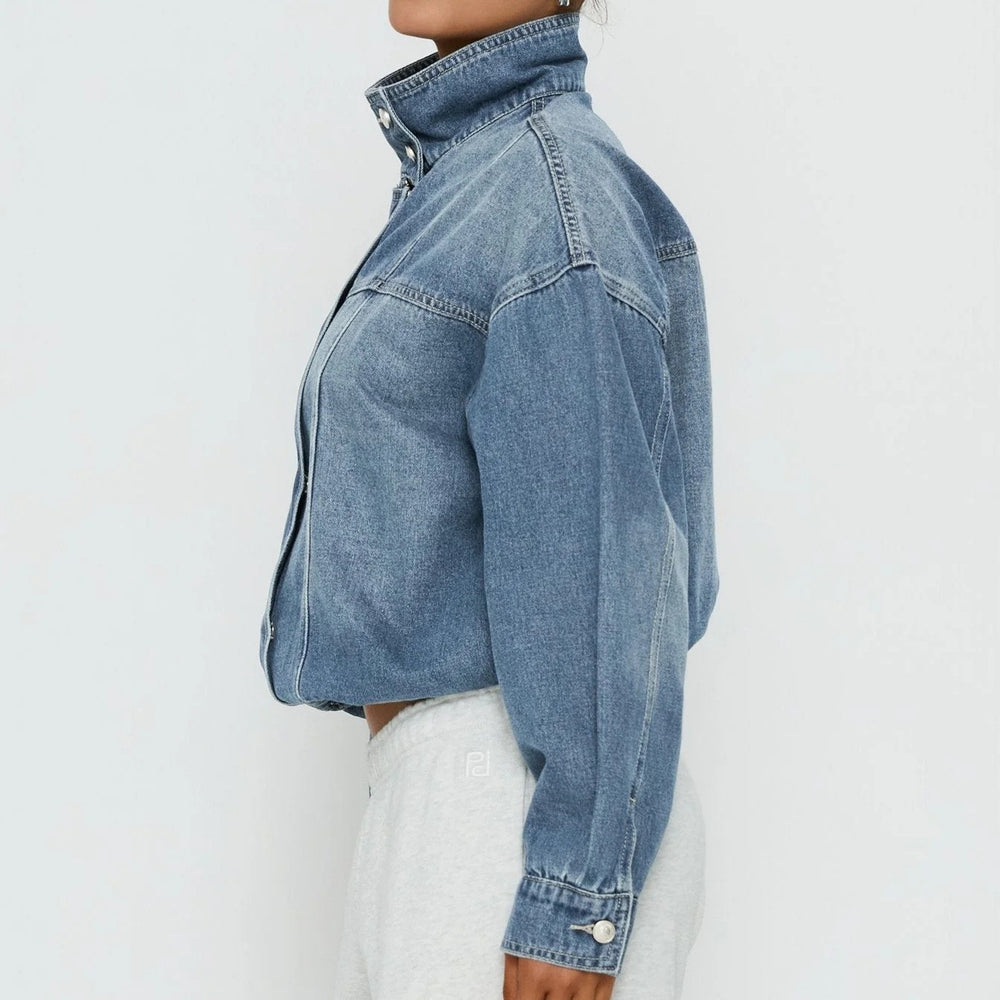 fashion style  spring autumretro washed stand collar casual denim jacketoutwearshortlong sleeves