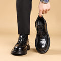 Genuine leather men's business casual dress shoes - thick sole black oxfords for work, meetings, and weddings - lace-up leather shoes