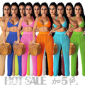 summer new european and american sexy women's fashion knitted mesh hollow-out see-through two-piece set - hot cross-border seller