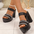 export summer high heel slippers women's elegant mesh  new large size chunky heel sandals wholesale