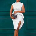 D246 in-stock   summer new arrival solid color ruched ruffle slit bodycon professional european and american style dress
