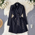 Workplace light mature style women's elegant suit collar strap silmshortsense of design pleated skirt long sleevesdress
