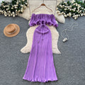 French one-shoulder ruffle tie-up dress - women's summer slimming a-line pleated maxi dress - vacation style