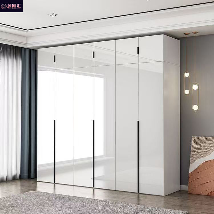 Solid wood glossy light luxury wardrobe for home bedroom, modern light luxury large wardrobe, high-gloss finish wardrobe, eco-friendly board wardrobe
