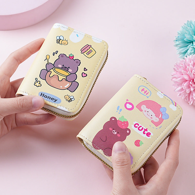 Primary school students small card bag horizontal children and girls new bear sweet cartoon cute short zipper change card bag