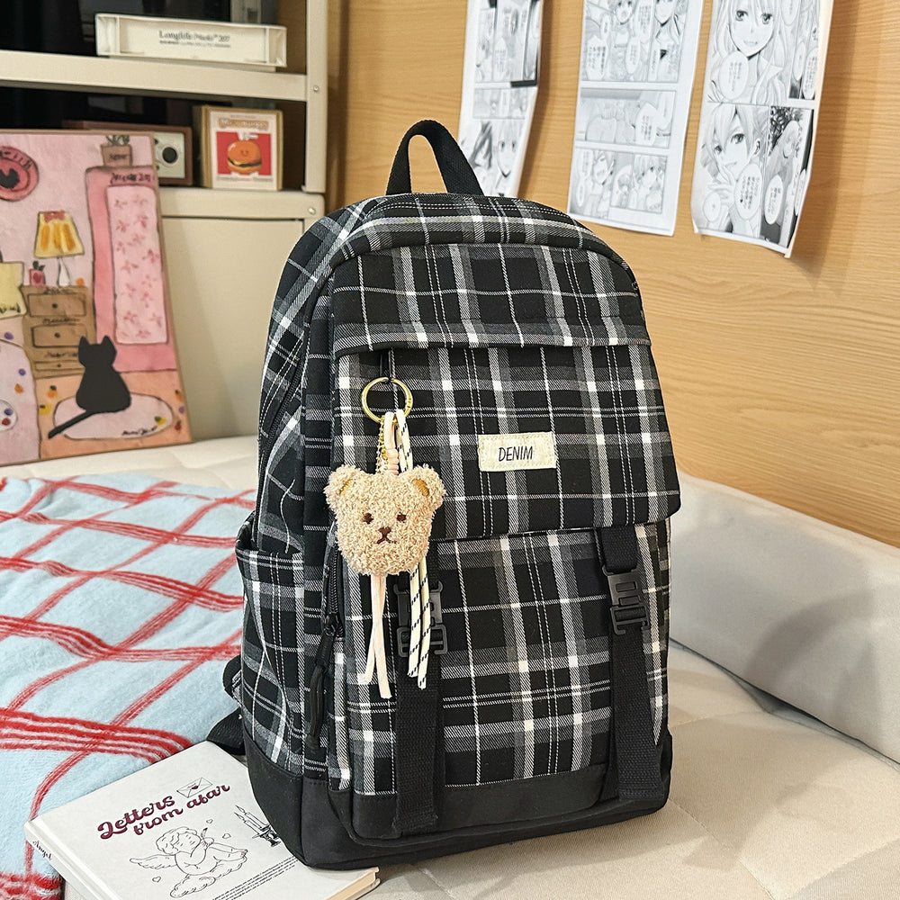 Vintage mori girl style plaid backpack - high school girl's chic rucksack - korean style large capacity fashionable versatile backpack