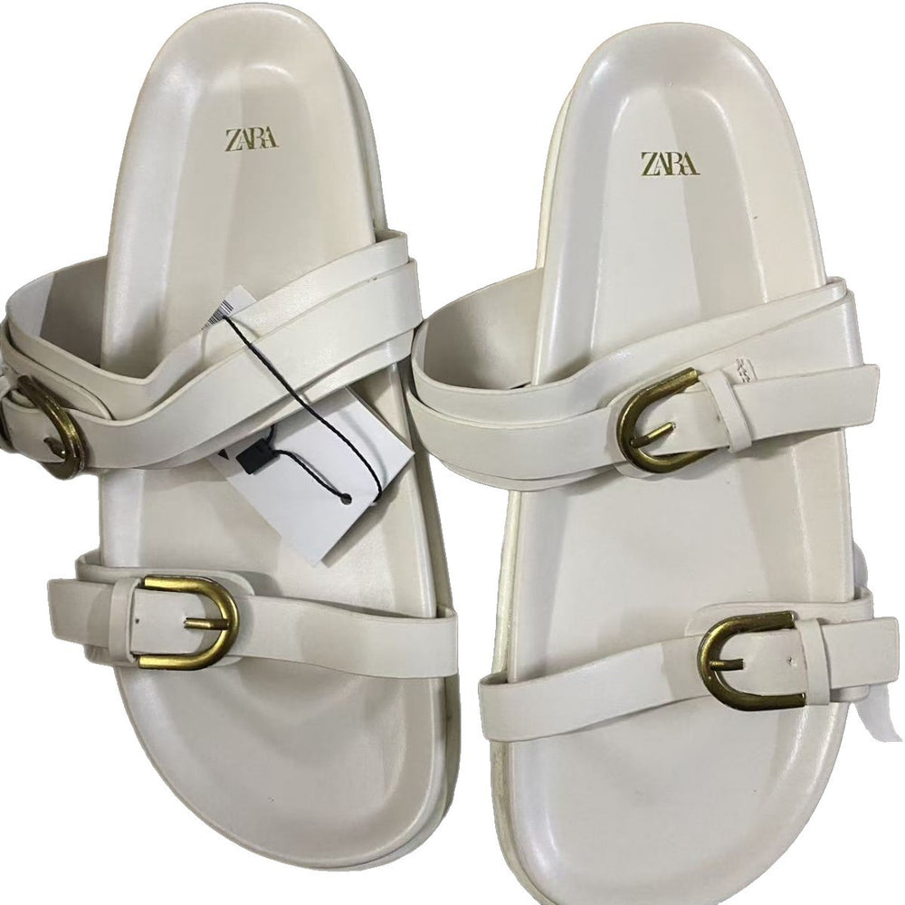 Za2025 summer women's black buckle strap open-back sandals - breathable, round toe, fashionable flat sandals