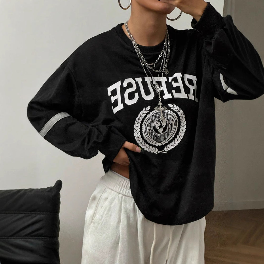 In-stock - 73093#  cross-border women's fashion european & american style ins trendy crewneck printed long sleeve sweatshirt