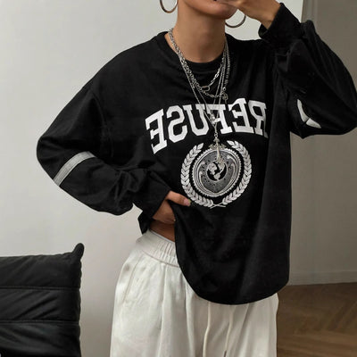 In-stock - 73093#  cross-border women's fashion european & american style ins trendy crewneck printed long sleeve sweatshirt