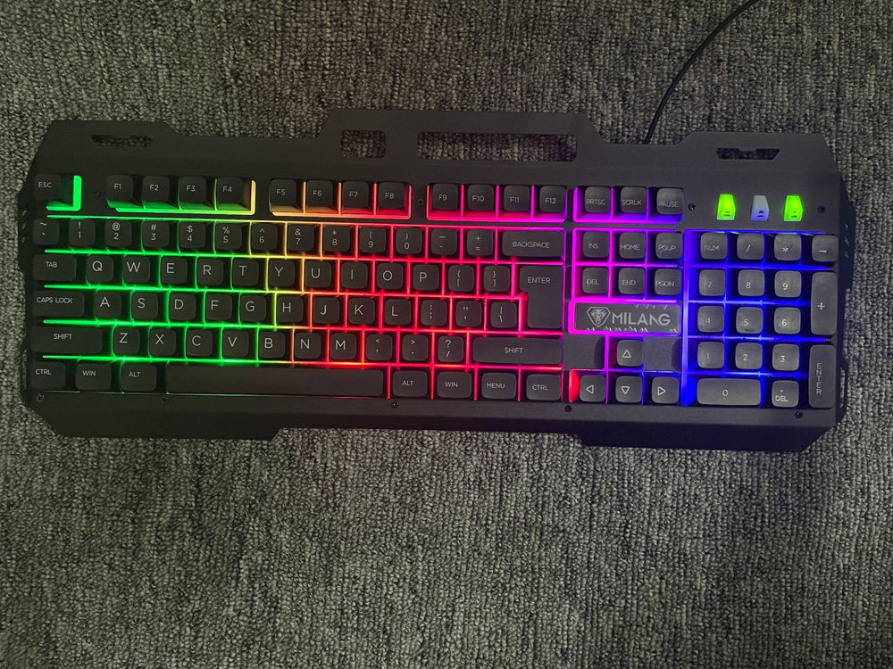 Miwolf t806 metal iron plate mechanical feel gaming keyboard and mouse combo - wired, rgb backlit, floating keycaps