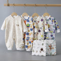 Infant and toddler pure cotton class a onesies, spring and autumn styles, long-sleeved rompers for baby boys and girls, seamless cartoon hooded pajamas, children's clothing