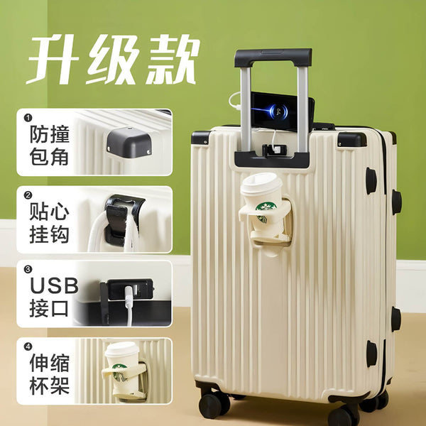 Yongsheng suitcase 20 inch with cup holder USB port multi-functional trolley case free custom pattern suitcase female