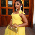 European and american cross-border women's fashion  summer new arrival: elegant yellow asymmetrical long bowknot camisole dress