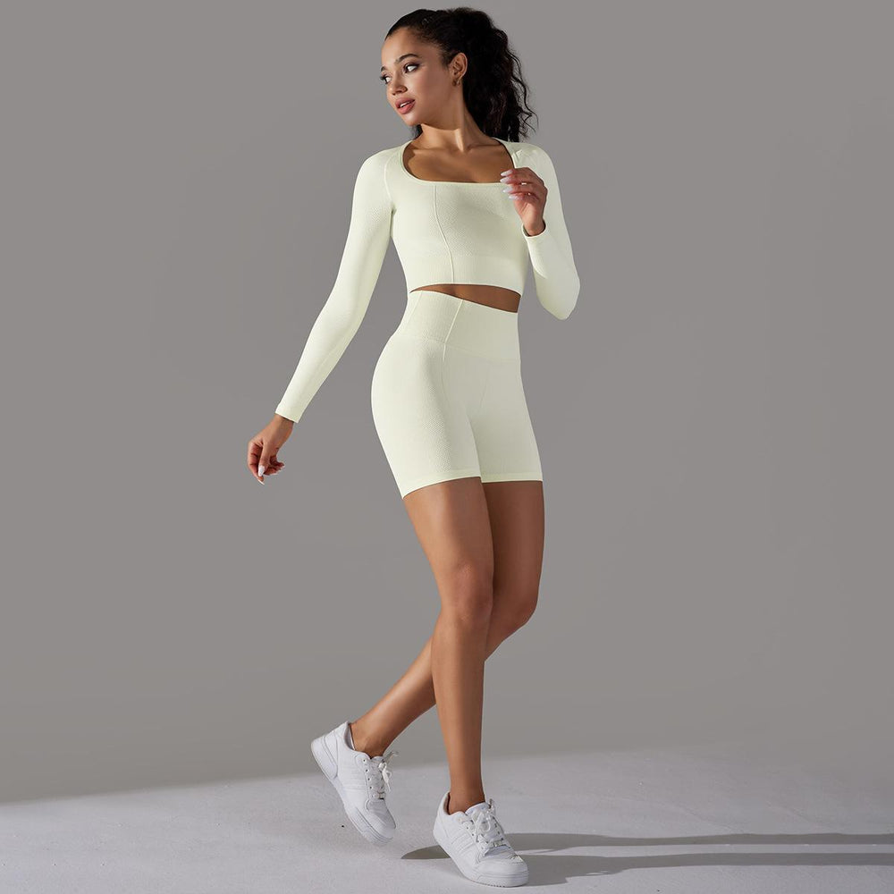 new arrival seamless jacquard knitting yoga wear breathable tight sports suit high waist hip lifting running fitness wear