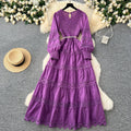 High-end elegant dress - spring  collection: french-inspired fashion with cutout lace, patchwork, cinched waist, and a flowy, vintage-style maxi skirt