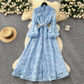 High-end elegance women's dress  new arrivalfrench heavy industry crochet waist single breasted silm lace long skirt