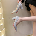 2026exportflats thick heel flats women's pure color pointed toe bean shoes k-stylefashion high heels women's manufacturer plus size