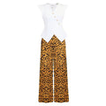 D632 european and american cross-border fashion sleeveless button-up solid color v-neck top with printed pleated wide-leg pants african two-piece set