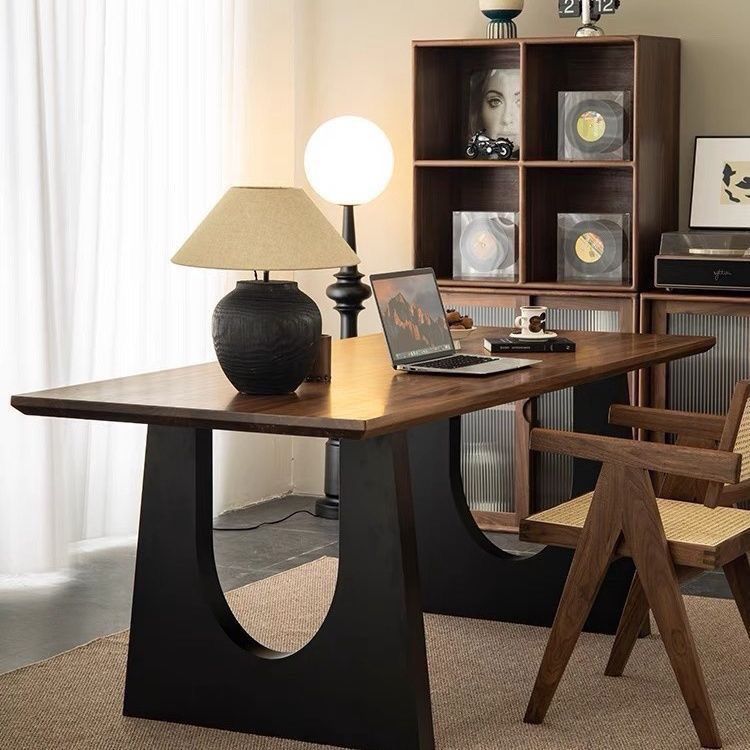 Solid wood dining table walnut color living room large desk workbench large board dining desk all-in-one conference office table