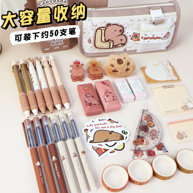 Cross-border pencil bag New Kapibara High-value primary school students Large-capacity pencil bag Junior high school students Super good-looking stationery box