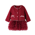 【custom wholesale】girls' dress  winter red fashionable princess dress first birthday outfit fleece-lined vest dress