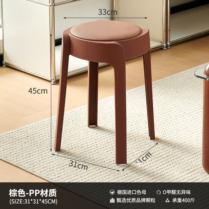 Soft-packed casualfor home plastic dining chair, sturdy and durable chair, stool, stackable thickened round stool, living room chair