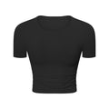 Spr ribbed micro-pleated waist short sports short-sleeved high-elastic naked-slim silmslimming look yoga topsds374