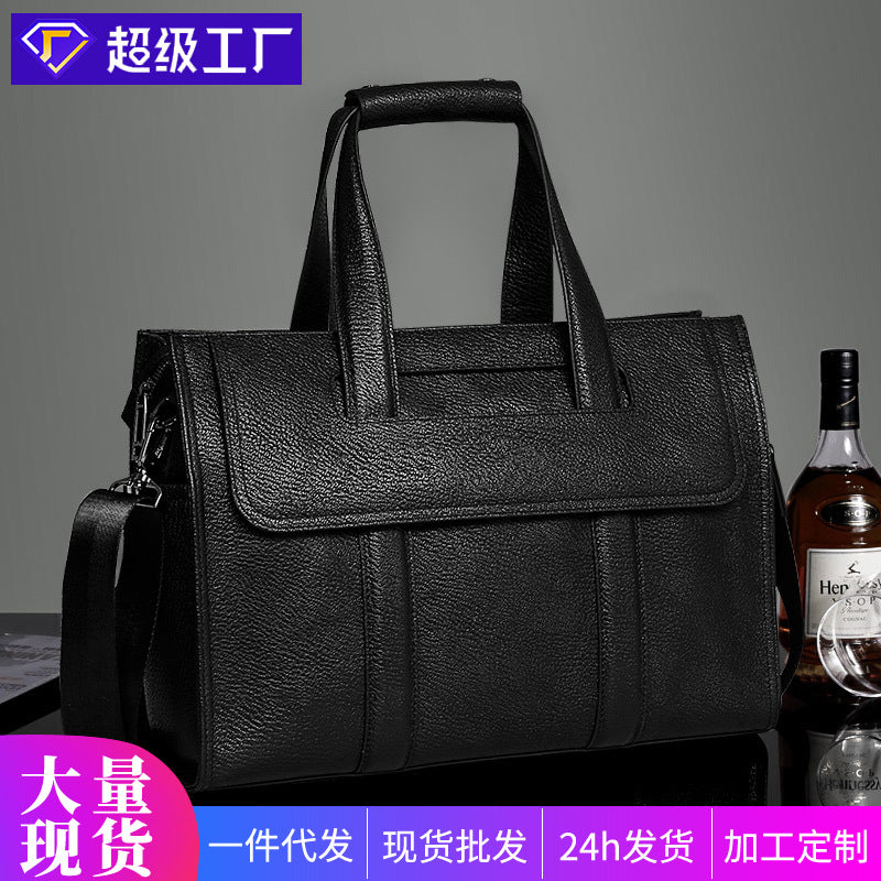 New men's bag genuine leather men's handbag cowhide computer bag 15.6 inch business large-capacity briefcase messenger bag