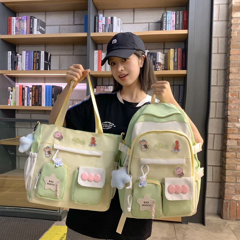 New schoolbag for girls, junior high school students, large-capacity backpack, versatile burden reduction, fashion trend, two-piece schoolbag