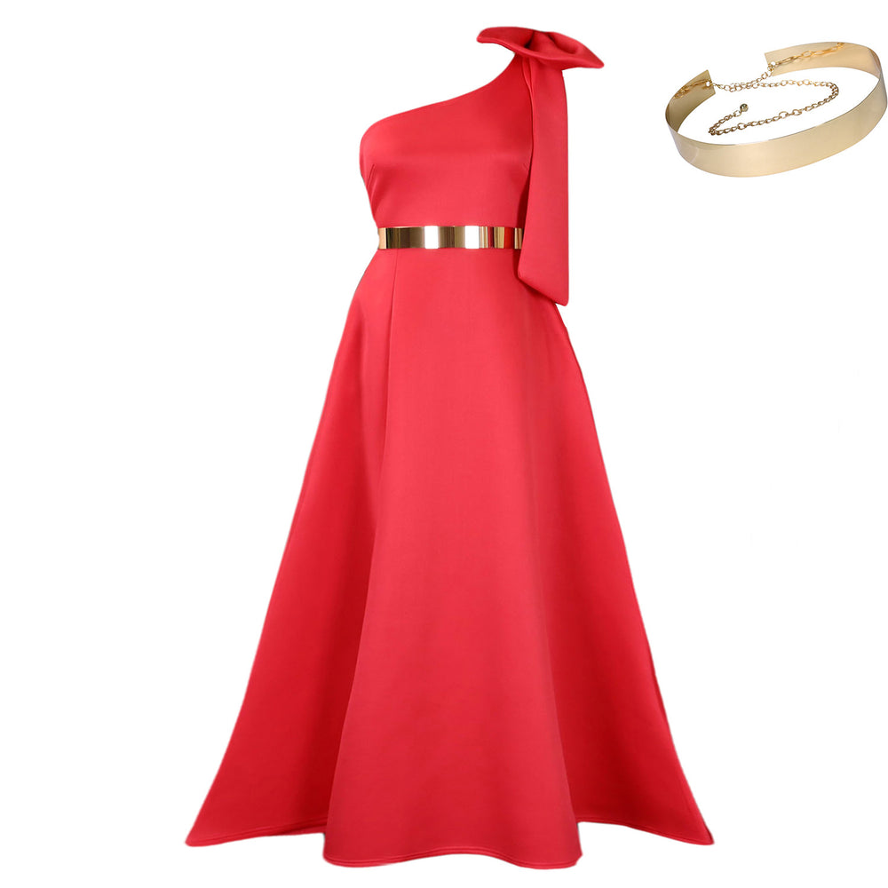 C8613exportfashion summer new arrivalelegantfashion oblique shoulder bow banquet dress long skirt african dress