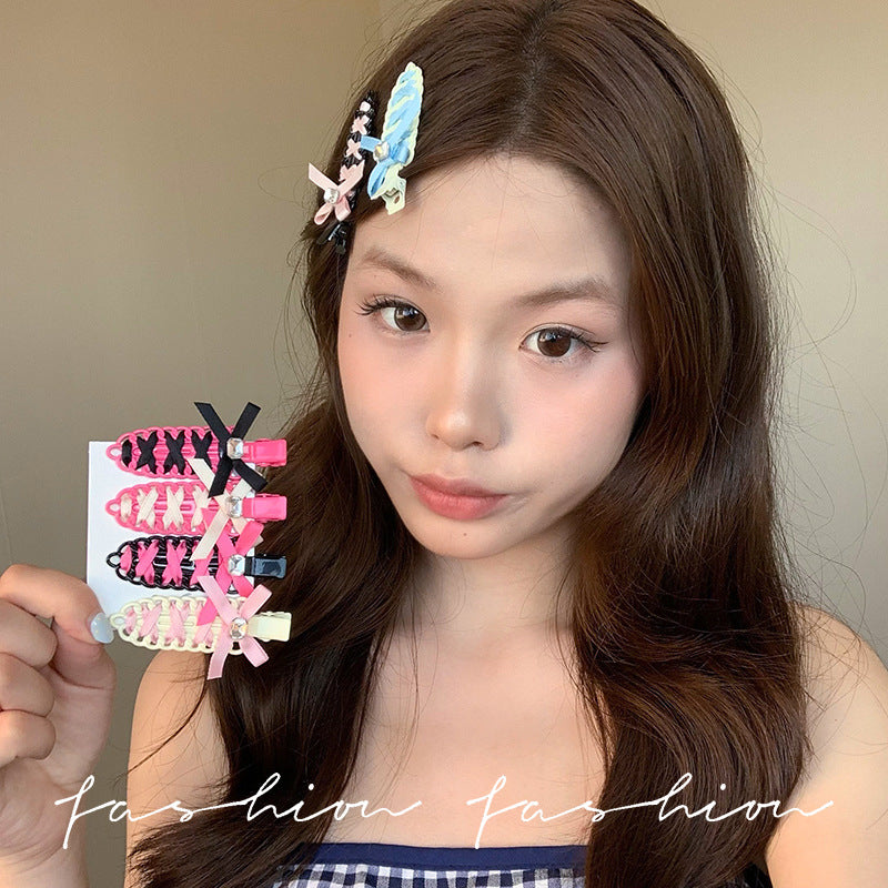 Ballet-style bow ribbon braided hair clip, seamless, versatile, sweet and edgy color palette, perfect for bangs, flyaways, and side hair styling