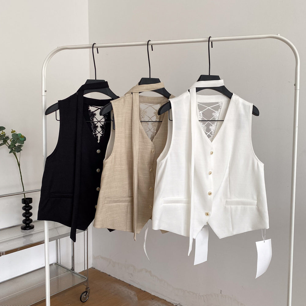 Frenchv neck single-breasted exquisite embroider suit vest women's work clothing style lacepatchwork style vest vest