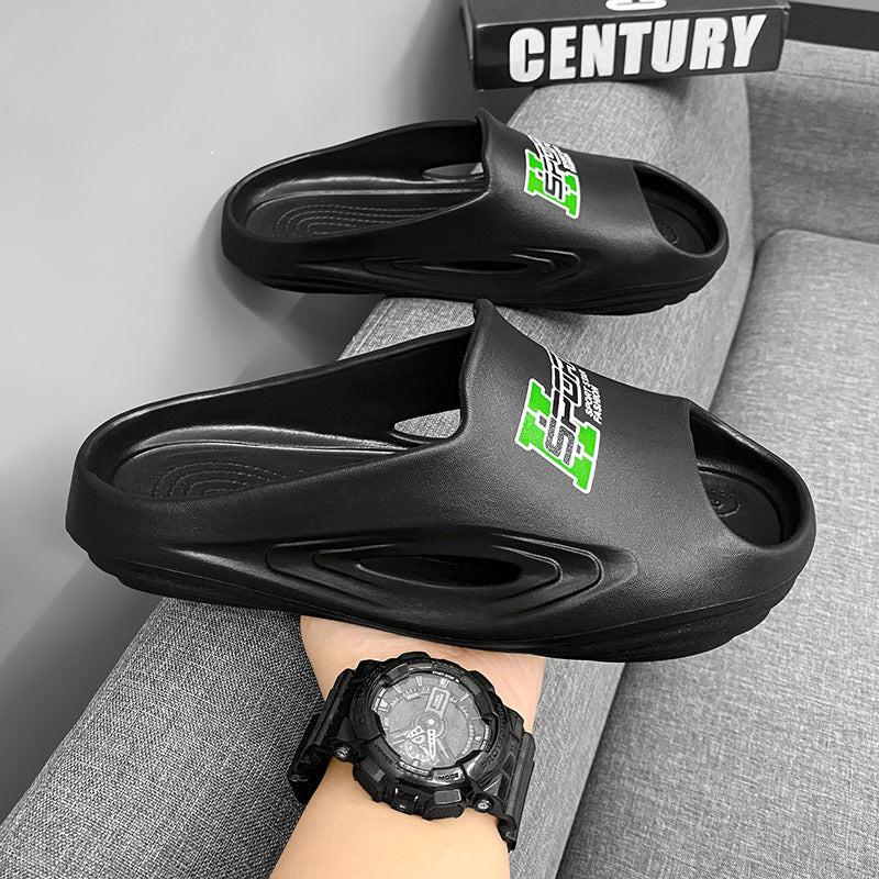 2024 summer men's slippers summer new thick bottom stepping on shit feeling sandals one-word drag EVA men's sports tide drag batch