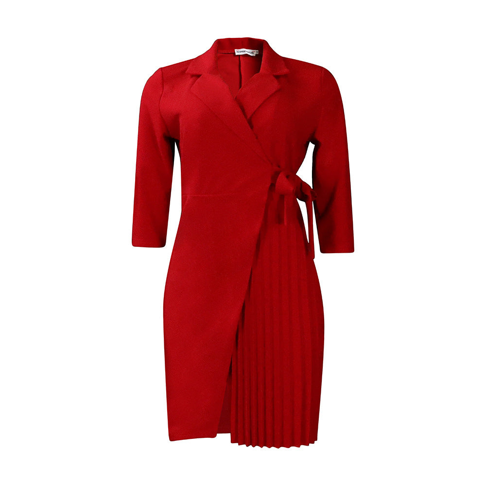 D340plus sizeexport women's clothingnew arrivalfashion suit collarfashion strap waist pleated africandress