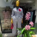 European and american cross-border women's fashion:  summer new arrivals - stylish casual striped tie-front shirt and high-waisted pants set
