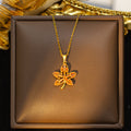 [titanium steel] copper plated real gold pendant micro-embedded classy sense maple leaf necklace women's niche design sweater chain jewelry